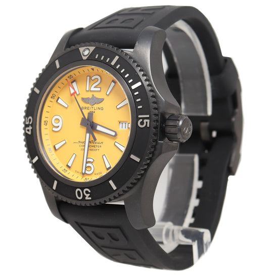 Load image into Gallery viewer, Breitling Men&amp;#39;s Superocean Stainless Steel 46mm DLC Coated Yellow Stick Dial Watch Reference# M17368 - Happy Jewelers Fine Jewelry Lifetime Warranty

