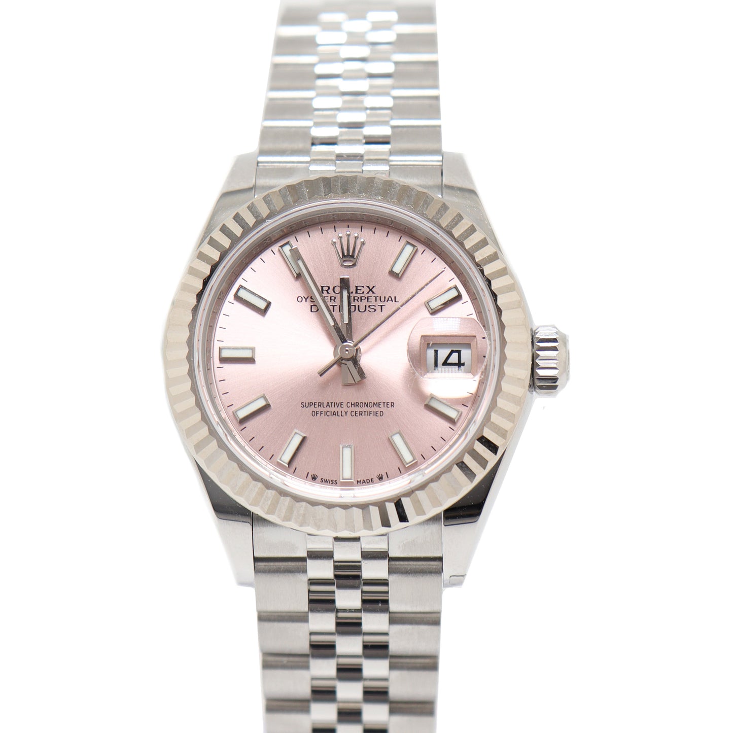pizza partiskhed smag Rolex Ladies Datejust Stainless Steel 28mm Pink Stick Dial Watch Reference#  279174 | Happy Jewelers