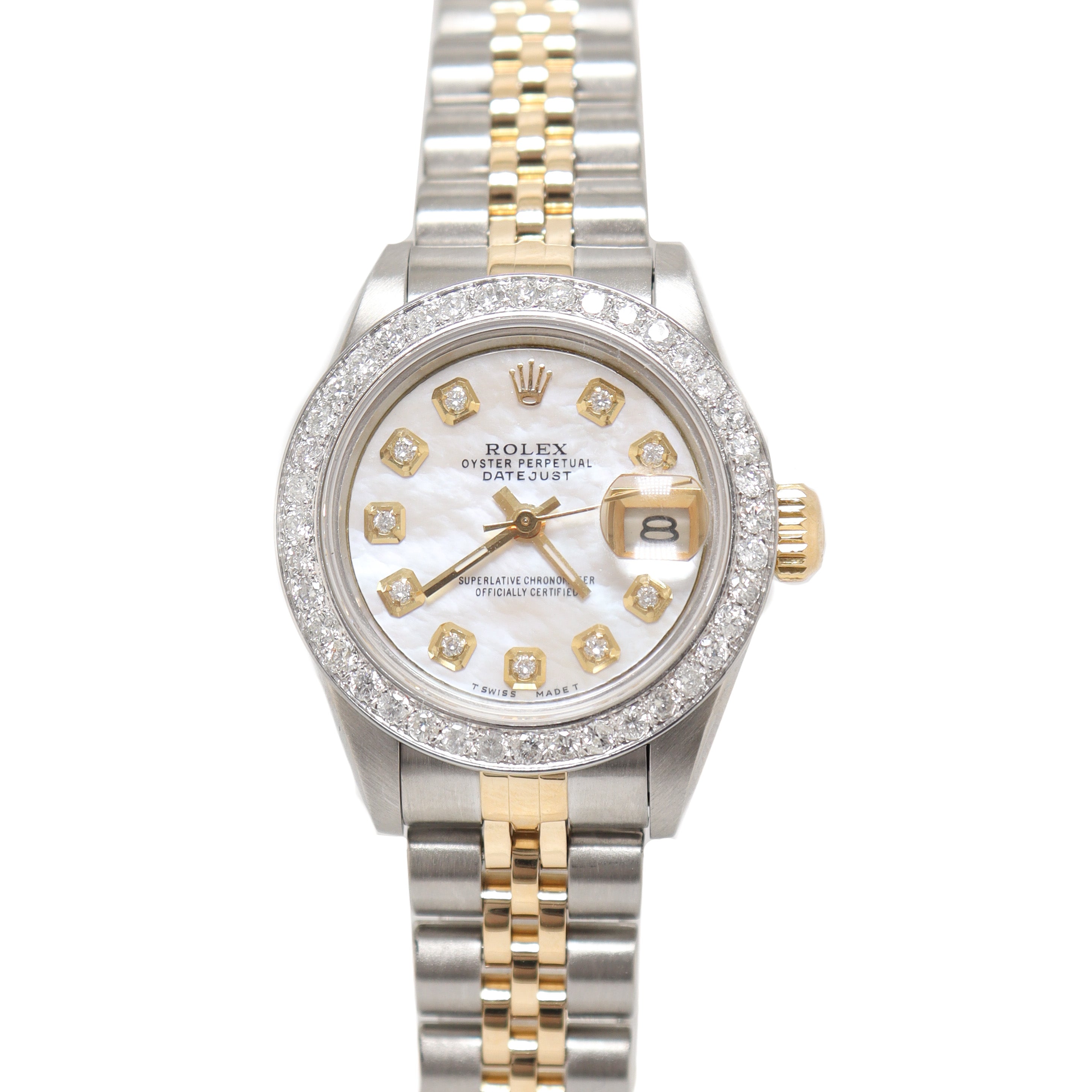 Rolex Ladies Datejust Yellow Gold & Stainless Steel 26mm Custom White MOP Diamond Dial Watch Reference# 179163 - Happy Jewelers Fine Jewelry Lifetime Warranty