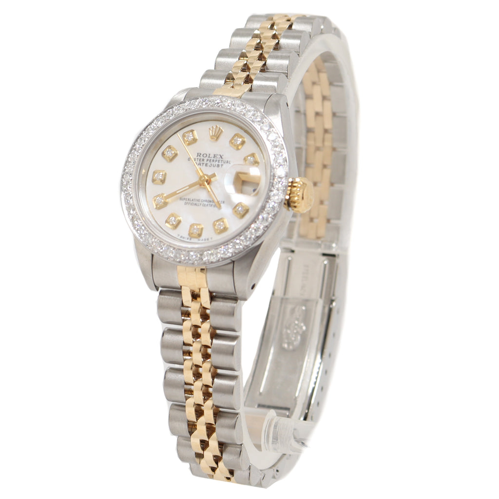 Rolex Ladies Datejust Yellow Gold & Stainless Steel 26mm Custom White MOP Diamond Dial Watch Reference# 179163 - Happy Jewelers Fine Jewelry Lifetime Warranty