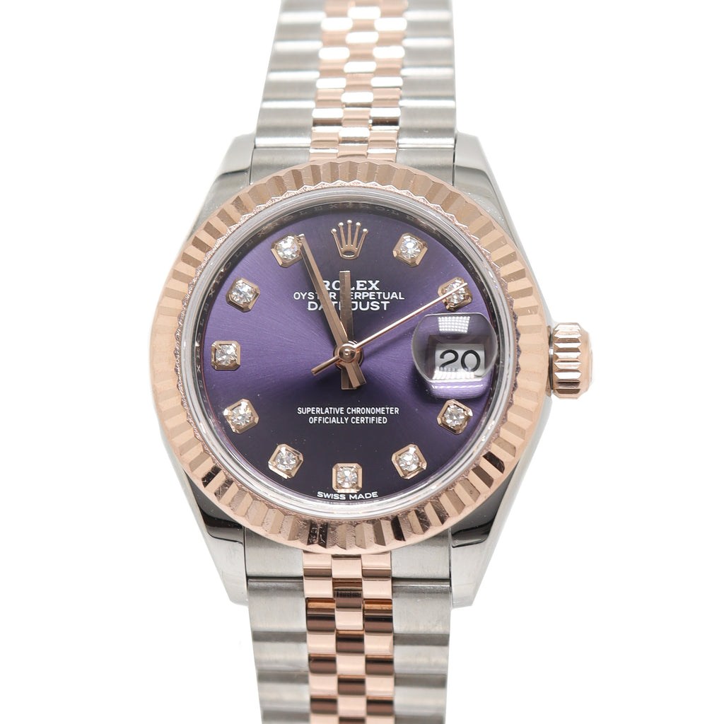 Rolex Ladis Datejust Everose & Stainless Steel 28m Purple Diamond Dial Watch Reference# 279171 - Happy Jewelers Fine Jewelry Lifetime Warranty