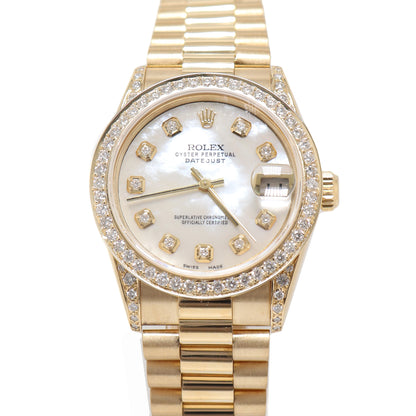 Rolex Datejust Yellow Gold 31mm Custom White MOP Diamond Dial Watch Reference# 68278 - Happy Jewelers Fine Jewelry Lifetime Warranty