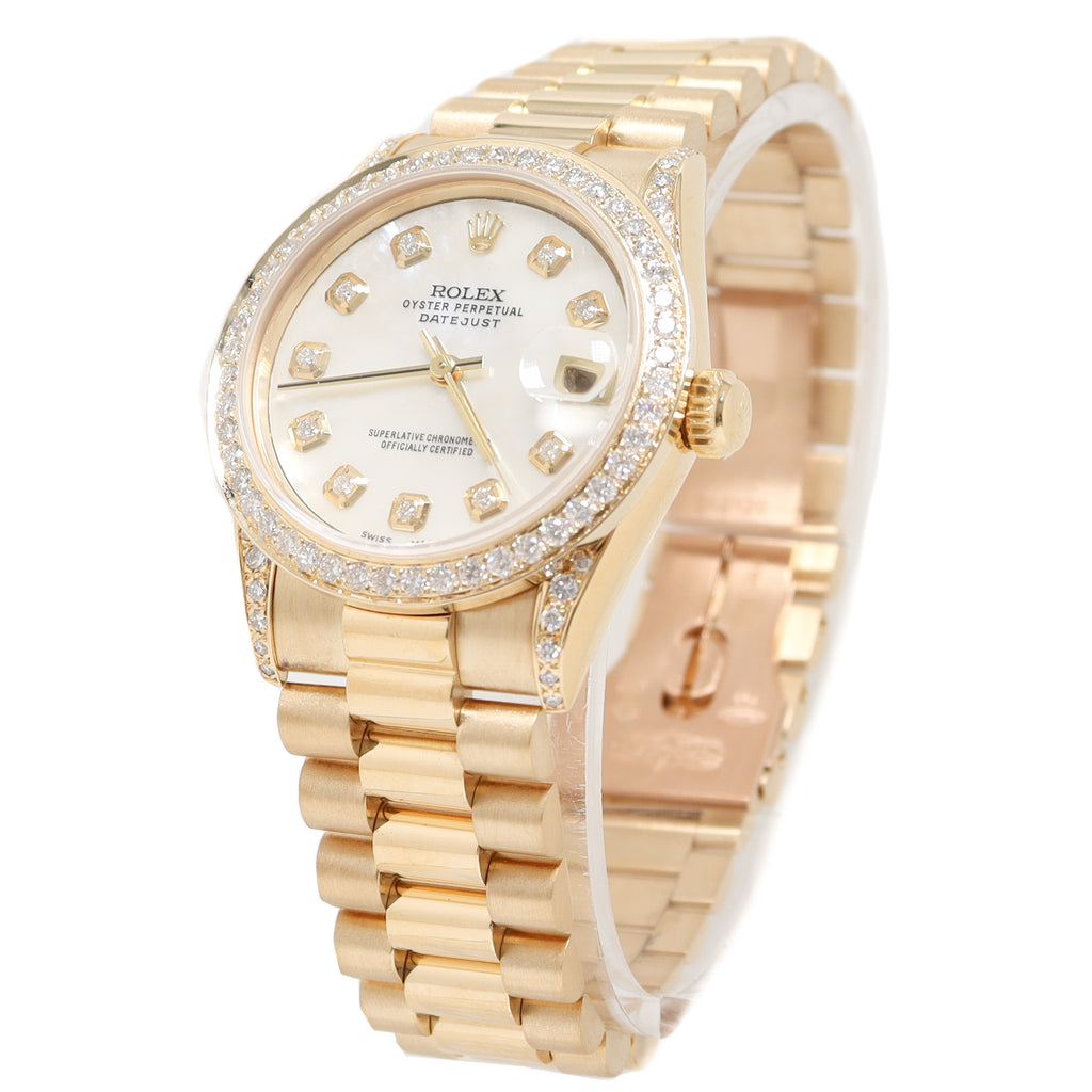 Rolex Datejust Yellow Gold 31mm Custom White MOP Diamond Dial Watch Reference# 68278 - Happy Jewelers Fine Jewelry Lifetime Warranty