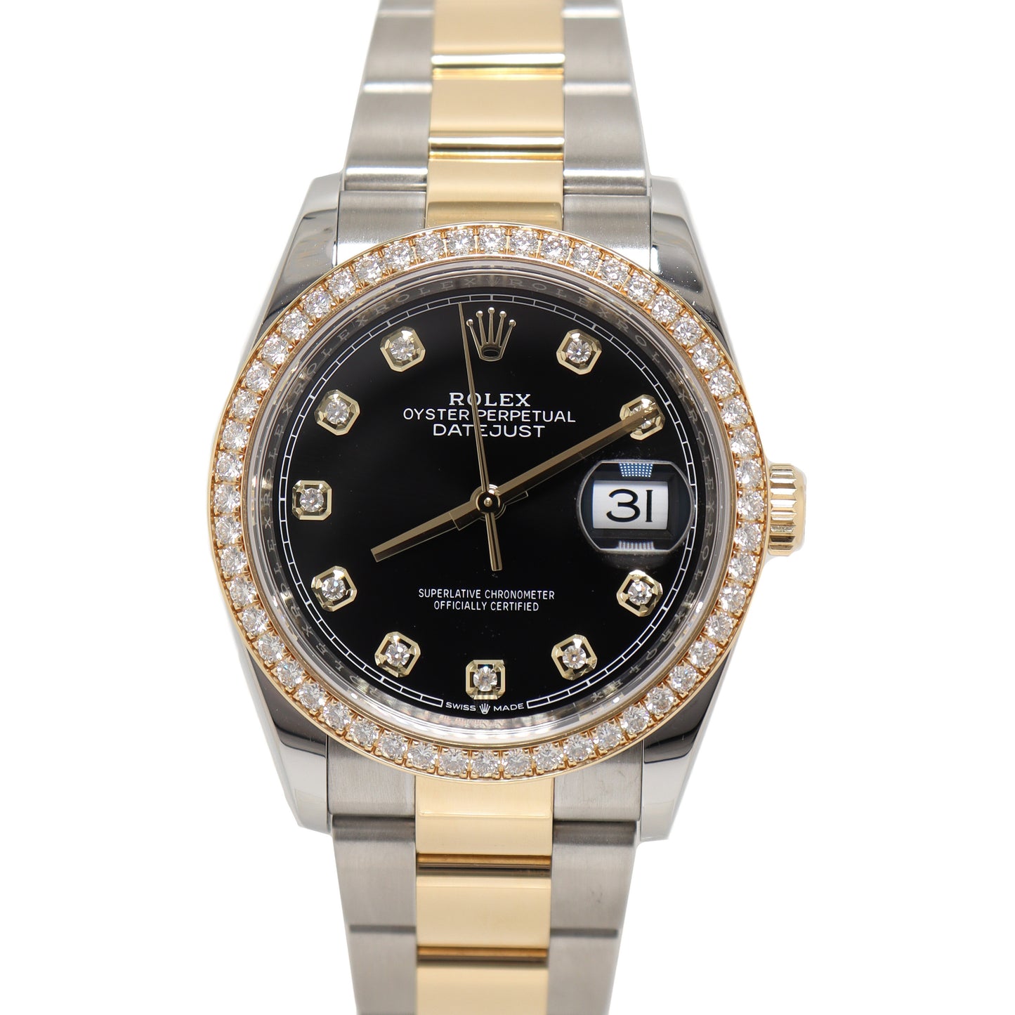 Rolex Datejust Yellow Gold & Stainless Steel 36mm Factory Black Diamond Dial Watch Reference# 126283RBR - Happy Jewelers Fine Jewelry Lifetime Warranty