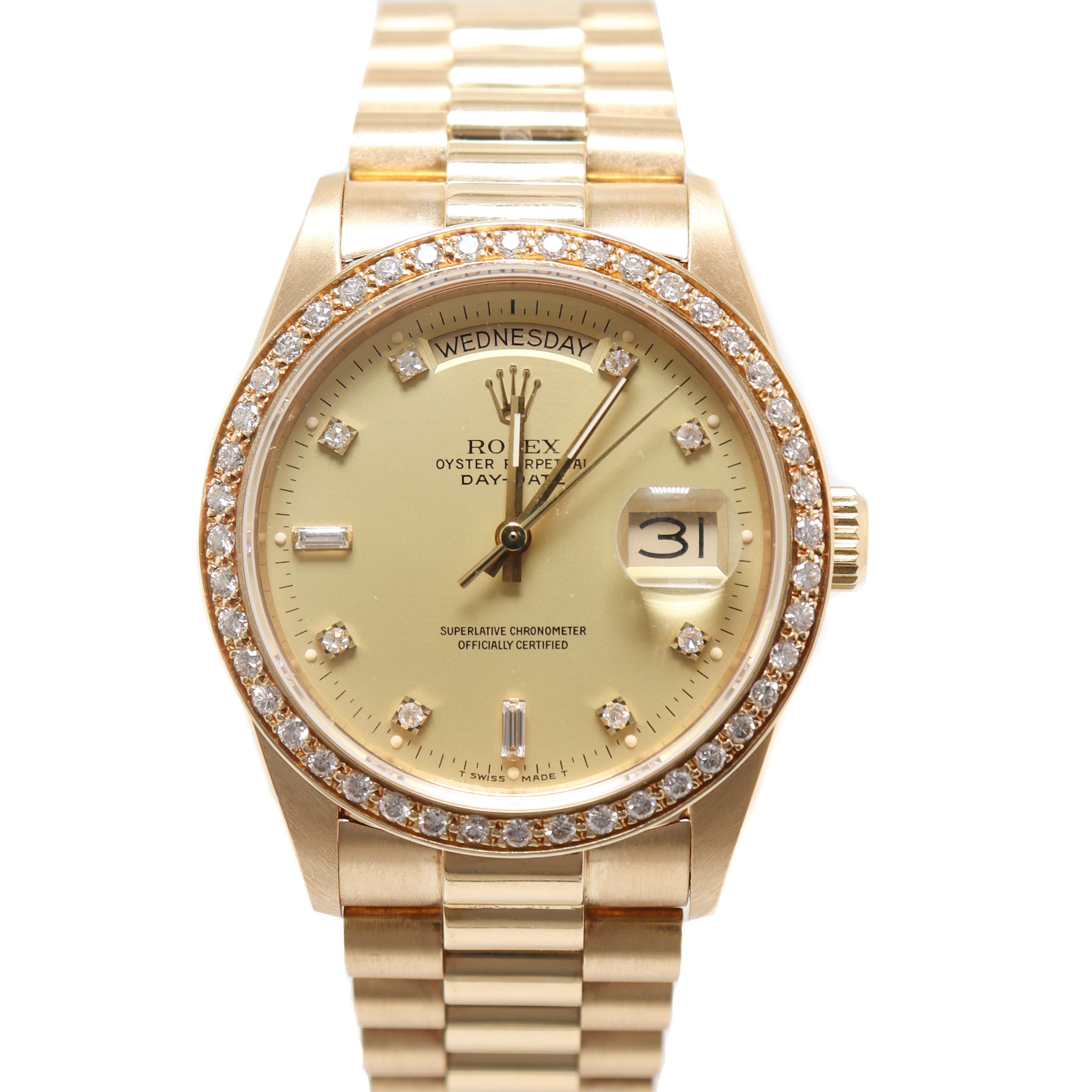 Rolex Datejust Yellow Gold 36mm Factory Diamond Diamond Dial Watch Reference# 18038 - Happy Jewelers Fine Jewelry Lifetime Warranty