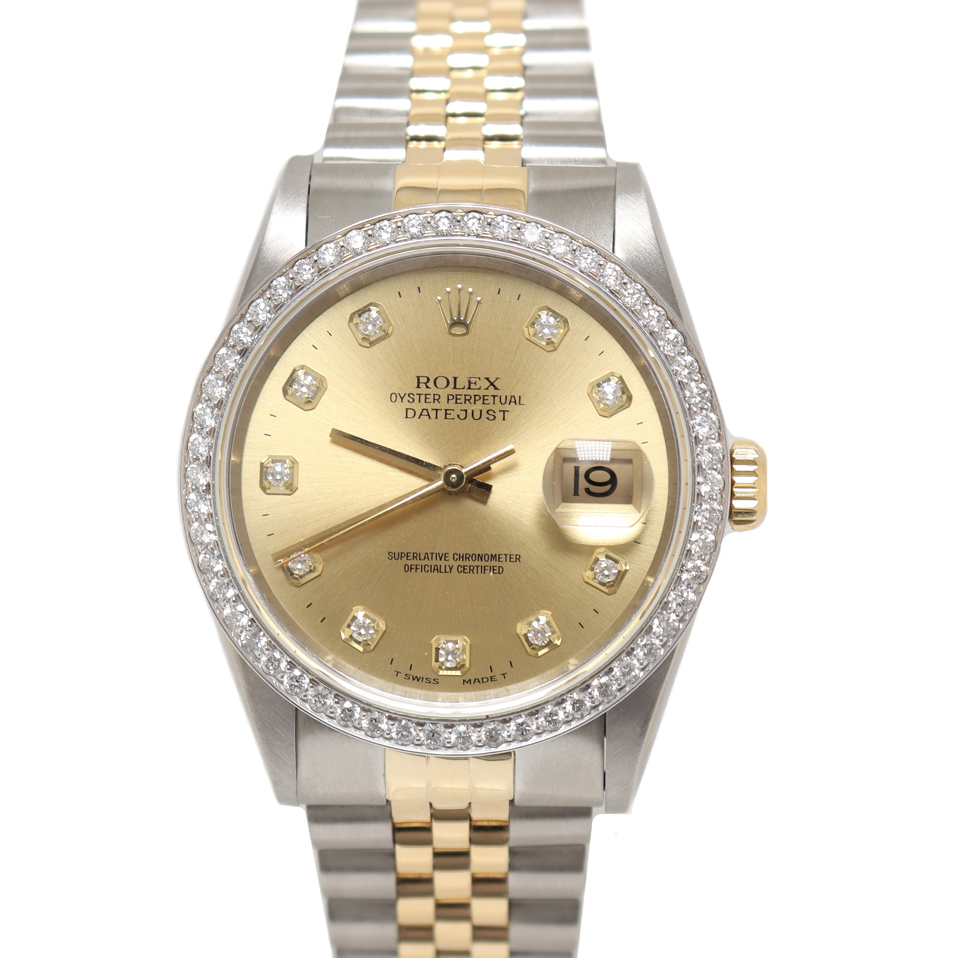 Rolex Datejust Yellow Gold & Stainless Steel Factory Champagne Diamond Dial Watch Reference# 16233 - Happy Jewelers Fine Jewelry Lifetime Warranty