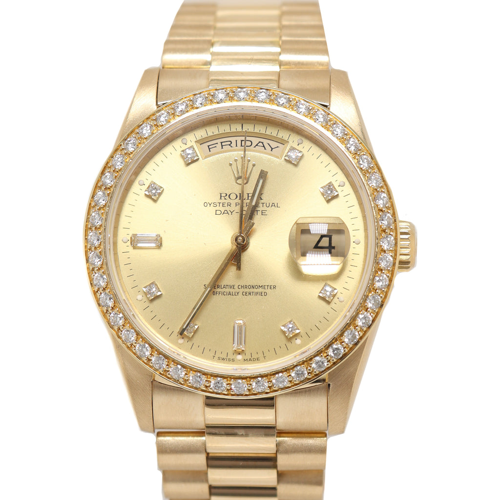 Rolex Day Date Yellow Gold 36mm Factory Champagne Diamond Dial Watch Reference# 18238 - Happy Jewelers Fine Jewelry Lifetime Warranty