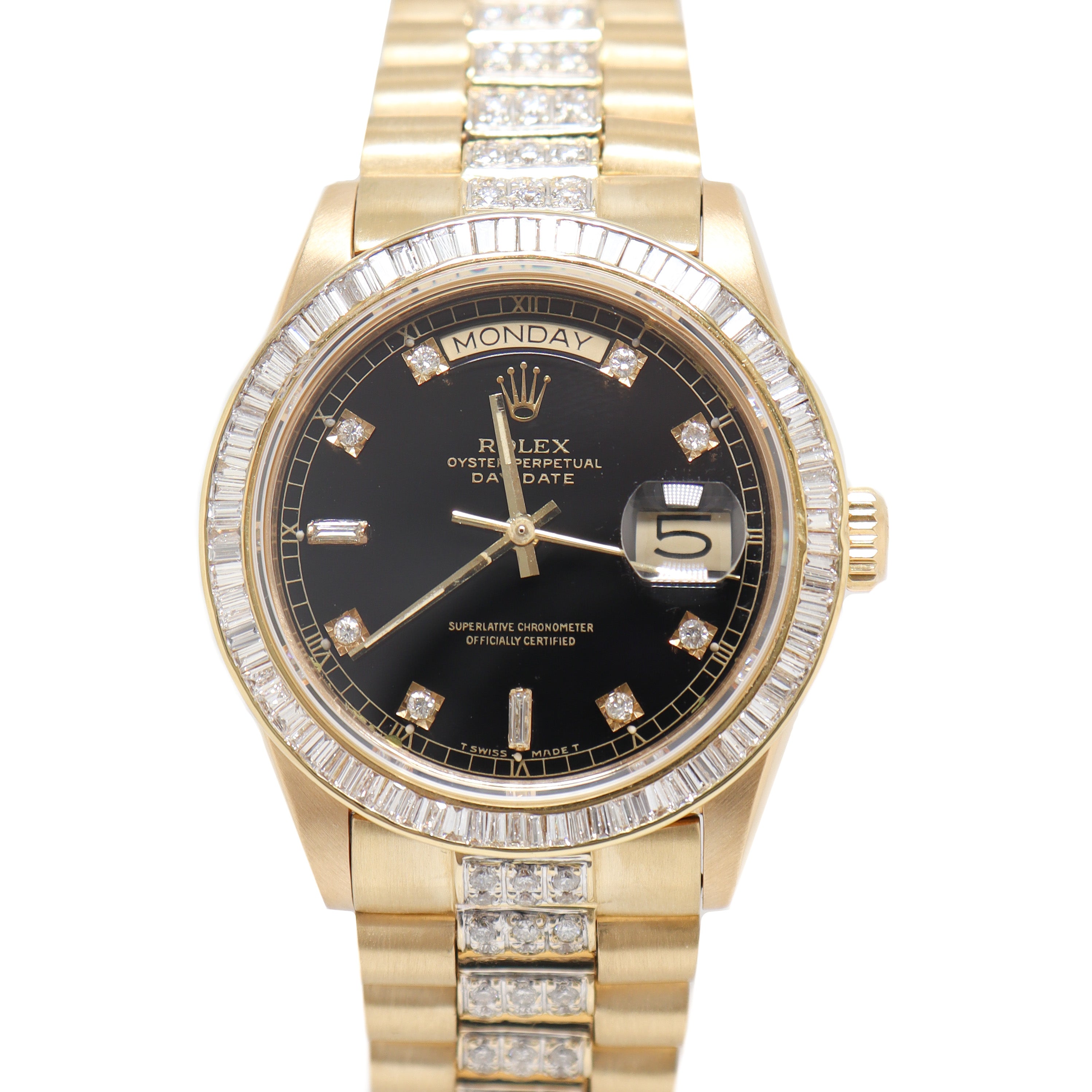 Rolex Day Date Yellow Gold 36mm Factory Black Diamond Dial Watch Reference# 18078 - Happy Jewelers Fine Jewelry Lifetime Warranty