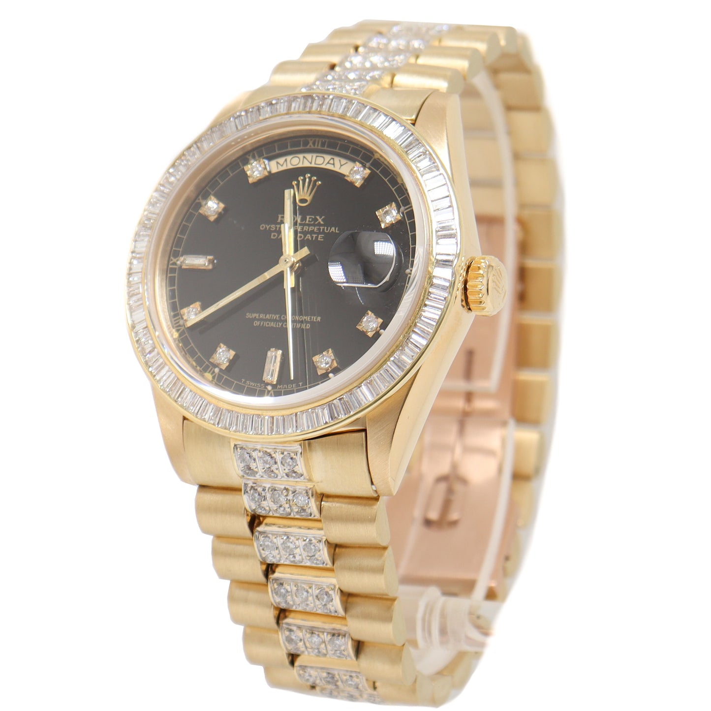 Rolex Day Date Yellow Gold 36mm Factory Black Diamond Dial Watch Reference# 18078 - Happy Jewelers Fine Jewelry Lifetime Warranty