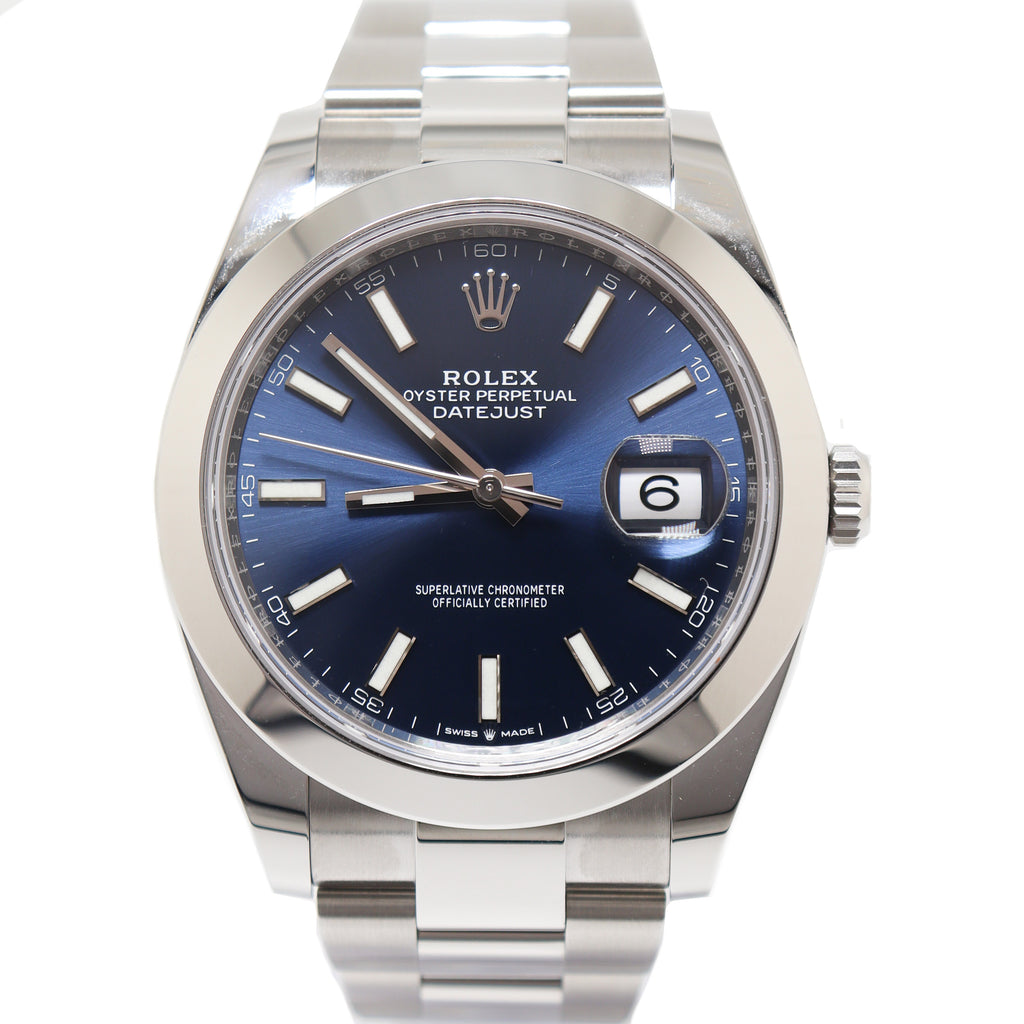Rolex Men's Datejust Stainless Steel 41mm Blue Stick Dial Watch Reference# 126300 - Happy Jewelers Fine Jewelry Lifetime Warranty