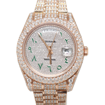 Rolex Men's Day-Date Rose Gold Fully Iced Out Pave Set Diamond Dial w/ Arabic Hour Markers Reference# 218235 - Happy Jewelers Fine Jewelry Lifetime Warranty