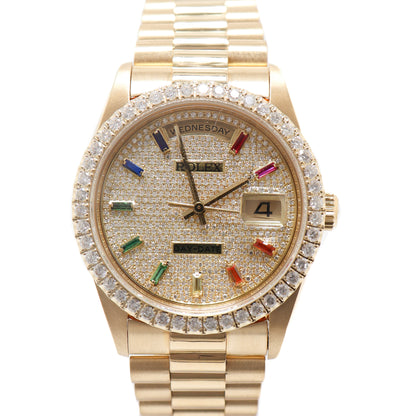Rolex Day Date Yellow Gold 36mm Custom Diamond Dial with Sapphire Hour Markers Reference# 18238 - Happy Jewelers Fine Jewelry Lifetime Warranty
