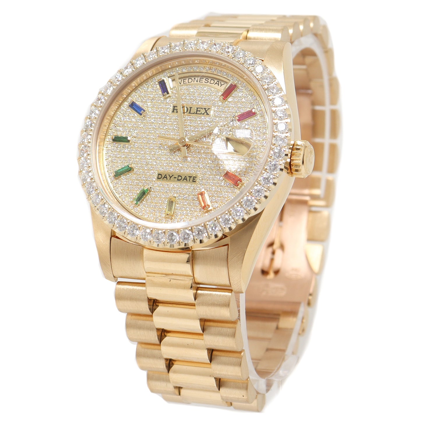 Load image into Gallery viewer, Rolex Day Date Yellow Gold 36mm Custom Diamond Dial with Sapphire Hour Markers Reference# 18238 - Happy Jewelers Fine Jewelry Lifetime Warranty
