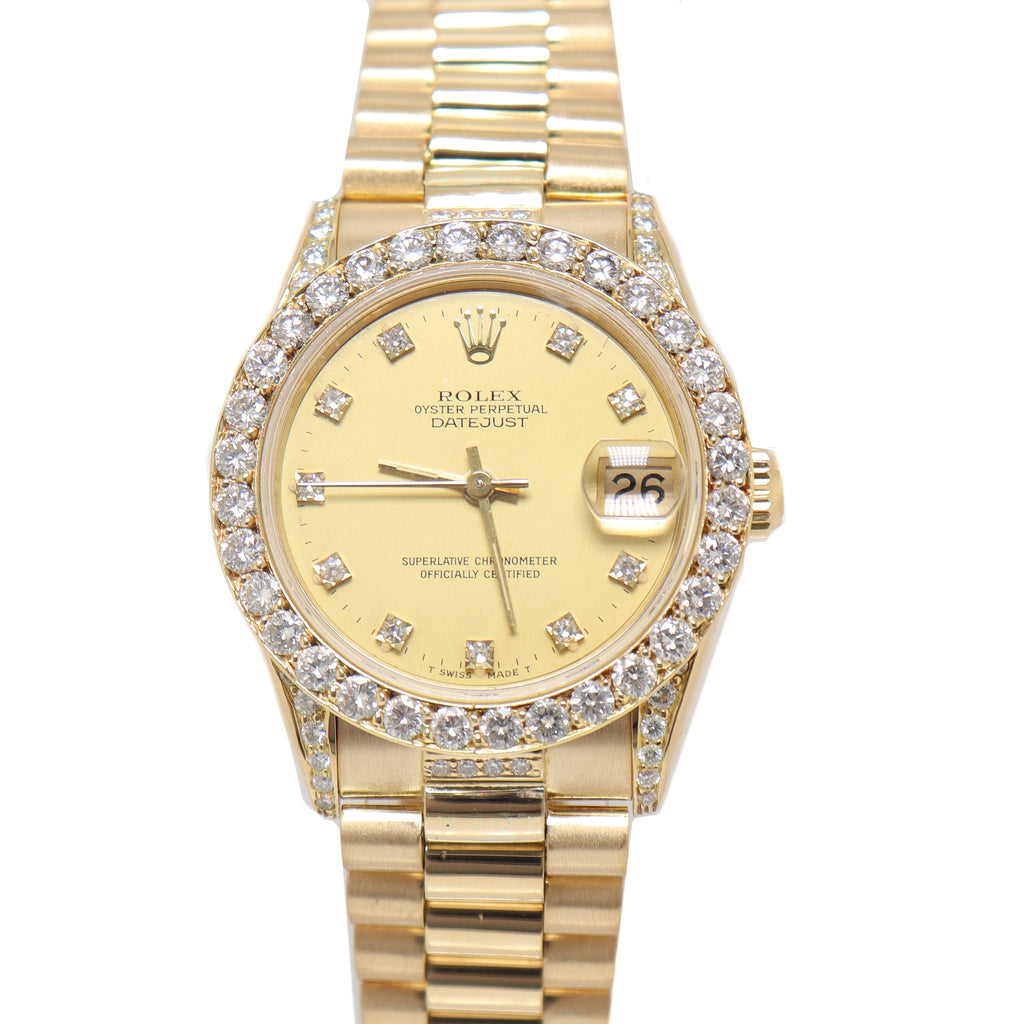 Rolex Datejust Yellow Gold 31mm Factory Diamond Diamond Dial Watch Reference# 68278 - Happy Jewelers Fine Jewelry Lifetime Warranty