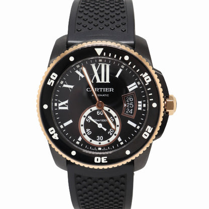 Cartier Men's Calibre Black ADLC Coated Stainless Steel 42mm Black Roman Dial Watch Reference# W2CA0004 - Happy Jewelers Fine Jewelry Lifetime Warranty