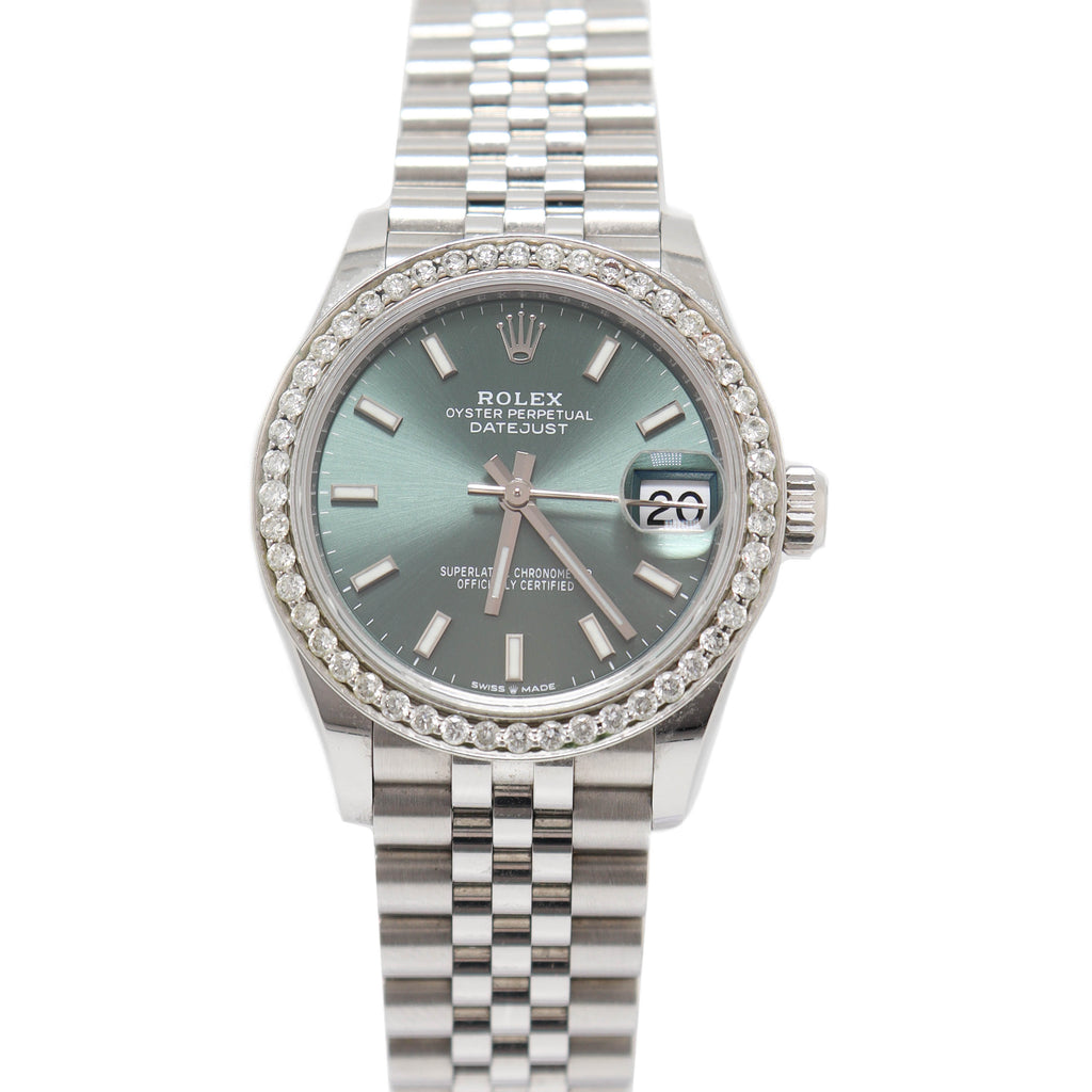 Rolex Ladies Datejust Stainless Steel 31mm Mint Green Stick Dial Watch Reference# 278274 - Happy Jewelers Fine Jewelry Lifetime Warranty