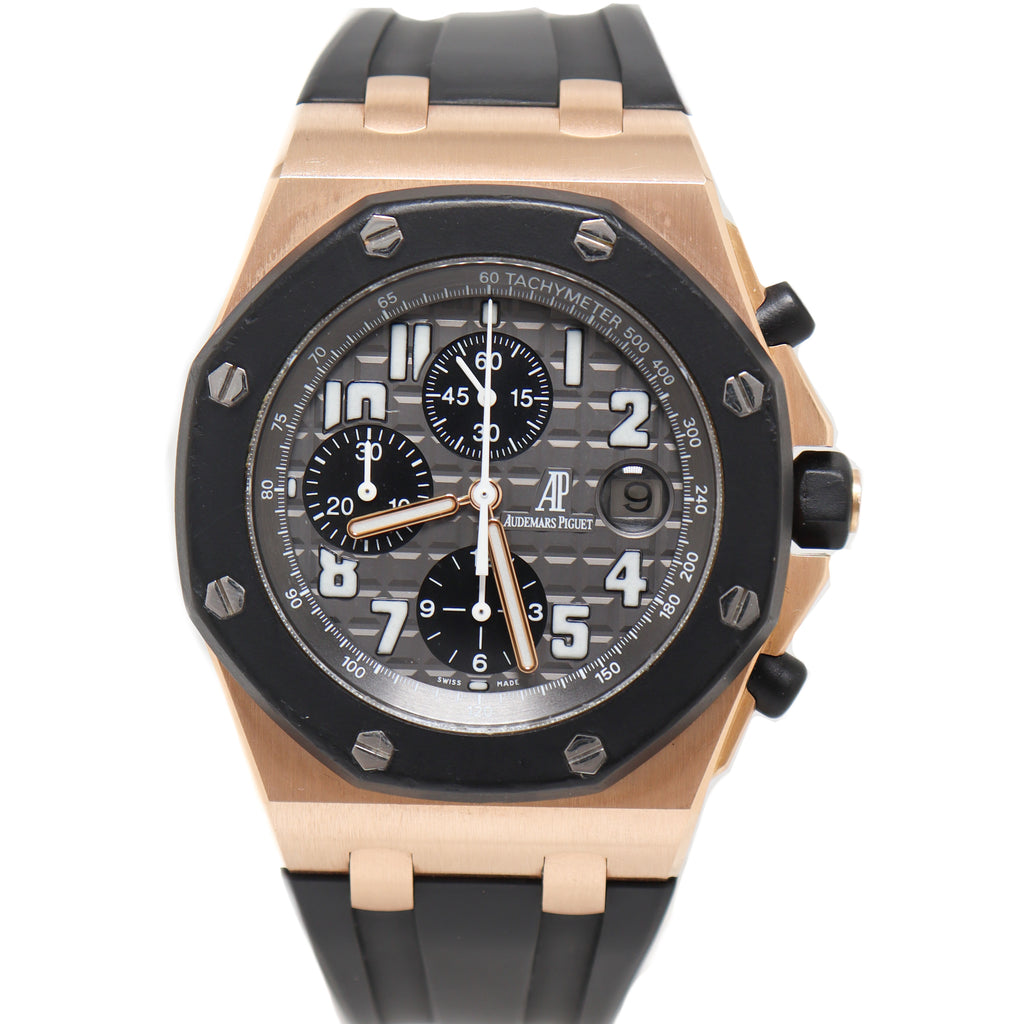 Audemars Piguet Mens Royal Oak Offshore Rose Gold 42mm Anthracite Chronograph Dial Watch Reference# 25940OK.OO.D002CA.02 - Happy Jewelers Fine Jewelry Lifetime Warranty