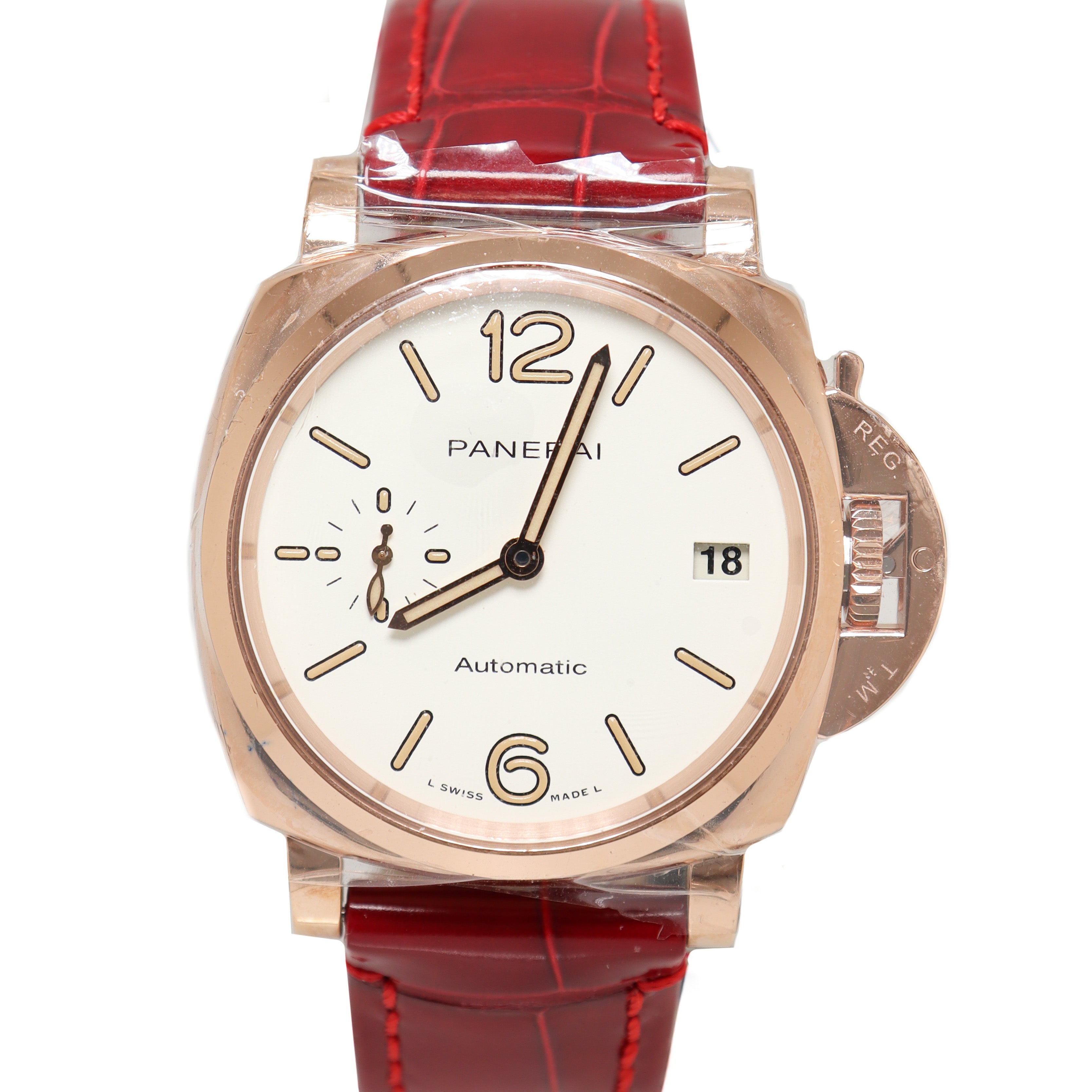 Panerai Ladies Luminor Due Rose Gold 38m White Stick Dial Watch Reference# PAM01045 - Happy Jewelers Fine Jewelry Lifetime Warranty