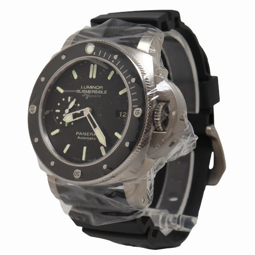 Panerai Mens Panerai Submersible 1950 Brushed Titanium 47mm Black Stick Dial Watch Reference# PAM00389 - Happy Jewelers Fine Jewelry Lifetime Warranty