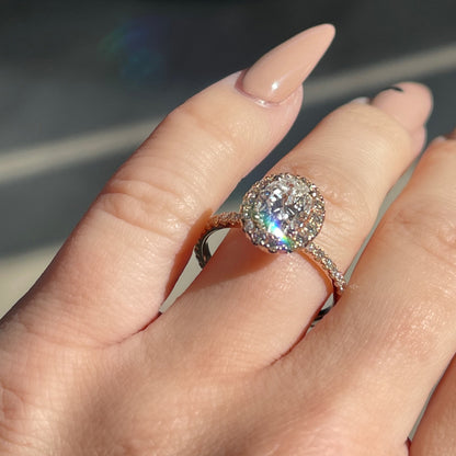 1.54 Oval Diamond | D color I1 clarity | Rose Gold Halo - Happy Jewelers Fine Jewelry Lifetime Warranty