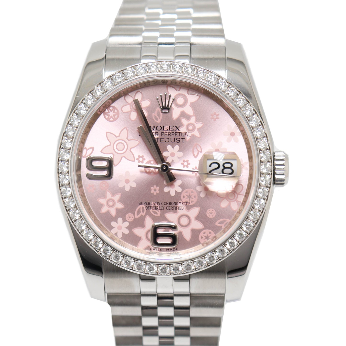 Rolex Ladies Datejust Stainless Steel Pink Floral Dial Watch Reference# 116244 - Happy Jewelers Fine Jewelry Lifetime Warranty