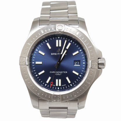 Breitling Mens Colt Stainless Steel 44mm Blue Stick Dial Watch Reference# A17388 - Happy Jewelers Fine Jewelry Lifetime Warranty