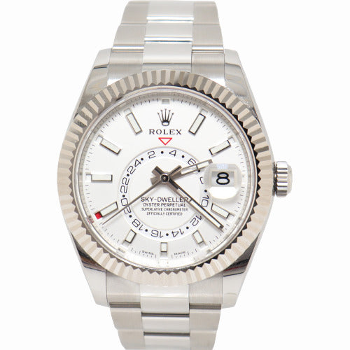 Rolex Men's Sky-Dweller Stainless Steel 42mm White Stick Dial Watch Reference #: 326934 - Happy Jewelers Fine Jewelry Lifetime Warranty