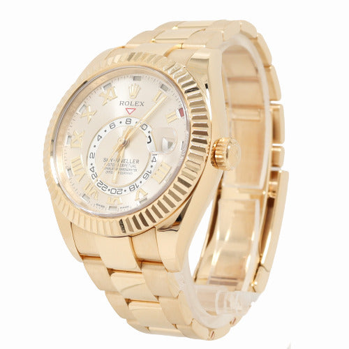 Load image into Gallery viewer, Rolex Mens SkyDweller Yellow Gold 42mm Silver Roman Dial Watch Reference# 326938 - Happy Jewelers Fine Jewelry Lifetime Warranty
