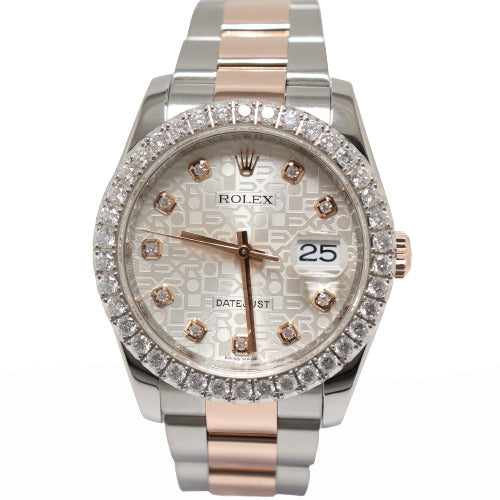 Rolex Datejust Two Tone Rose Gold and Stainless Steel 36mm Silver Jubilee Diamond Dial Watch Reference# 116201 - Happy Jewelers Fine Jewelry Lifetime Warranty