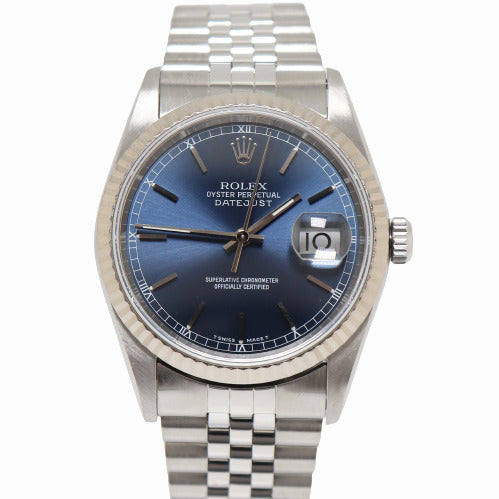 Rolex Datejust Stainless Steel 36mm Blue Stick Dial Watch Reference# 16234 - Happy Jewelers Fine Jewelry Lifetime Warranty