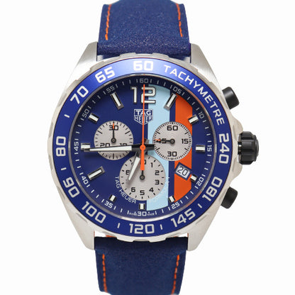 Tag Heuer Mens Formula 1 Gulf Special Edition Stainless Steel 43mm Blue Chronograph Dial Watch Reference# CAZ101N.FC8243 - Happy Jewelers Fine Jewelry Lifetime Warranty