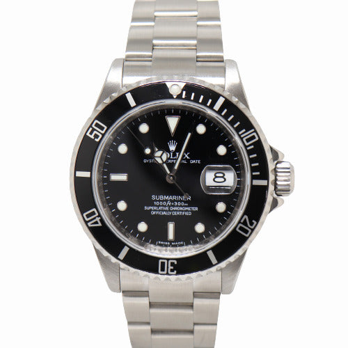 Rolex Men's Submariner Date Stainless Steel 40mm Black Dot Dial Watch Reference# 16610 - Happy Jewelers Fine Jewelry Lifetime Warranty