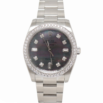 Rolex Mens Air King Stainless Steel 34MM Custom Dark MOP Diamond Dial Watch Reference# 114200 - Happy Jewelers Fine Jewelry Lifetime Warranty