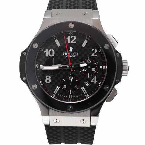 Hublot Mens Big Bang Stainless Steel 41mm Black Carbon Fiber Chronograph Dial Watch Reference# 301.SB.131.RX - Happy Jewelers Fine Jewelry Lifetime Warranty