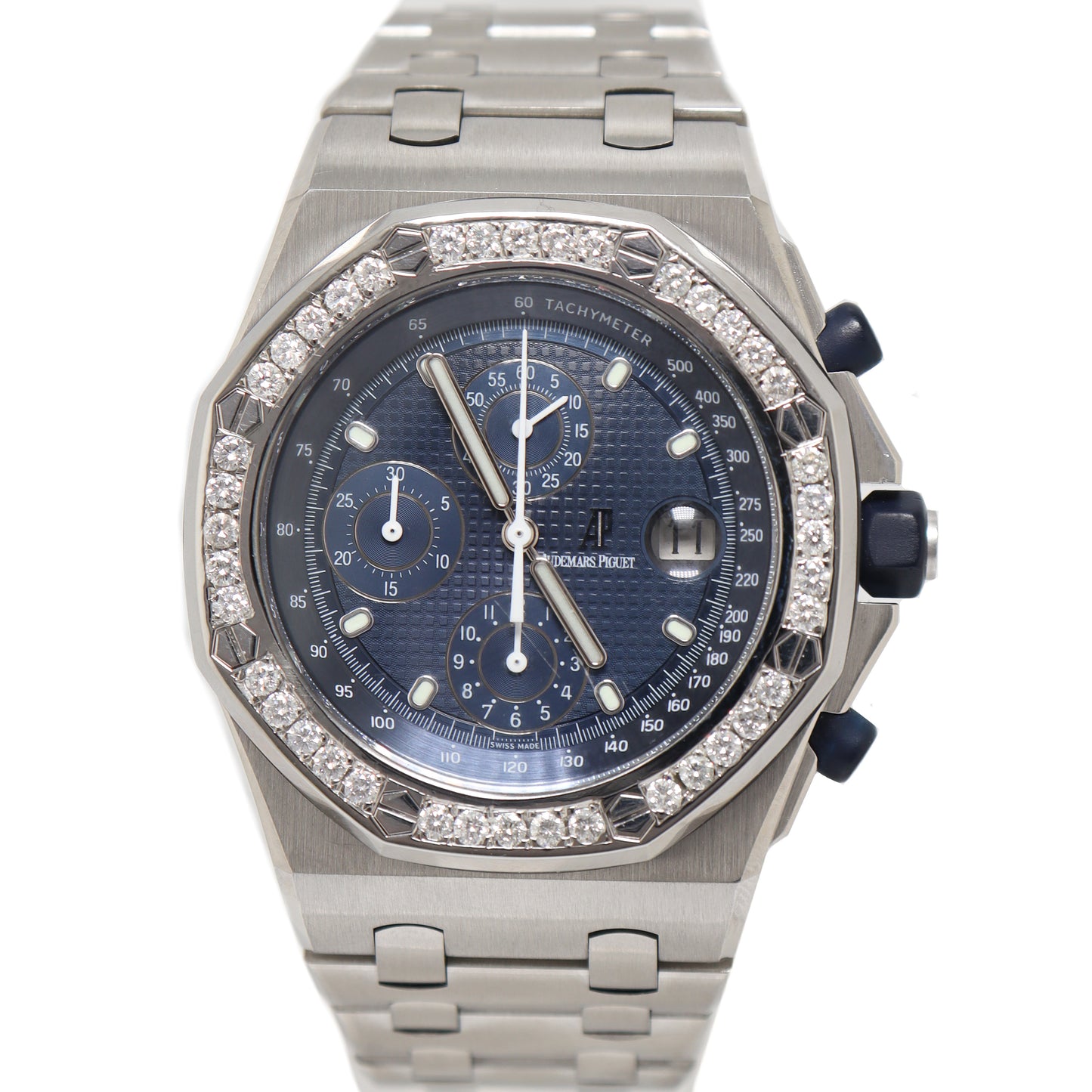 Audemars Piguet Royal Oak Offshore Stainless Steel 42mm Blue Chronograph "Petite Tapisserie" Dial Watch Reference# 26237ST.OO.1000ST.01 - Happy Jewelers Fine Jewelry Lifetime Warranty