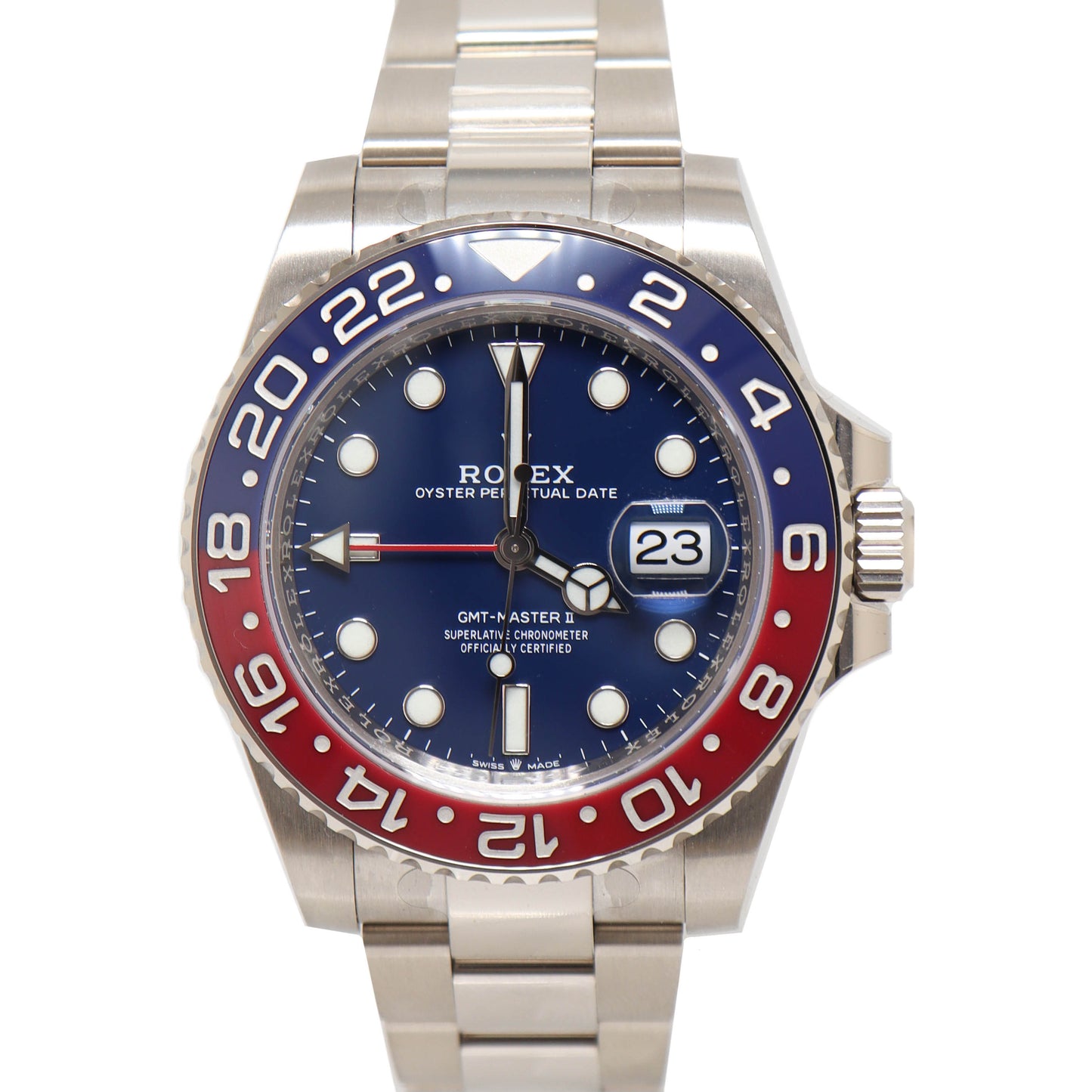 Rolex Mens GMT Master II White Gold 40mm Blue Dot Dial Watch Reference# 126719BLRO - Happy Jewelers Fine Jewelry Lifetime Warranty