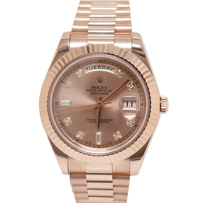 Rolex Men's Day Date Everose Gold 41mm Pink Diamond Dial Watch Reference# 218235 - Happy Jewelers Fine Jewelry Lifetime Warranty