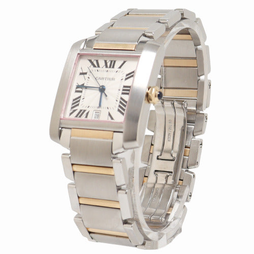 Cartier Ladies Tank Francaise Yellow Gold & Stainless Steel 25mm x 20mm White Roman Dial Watch Reference# W51005Q4 - Happy Jewelers Fine Jewelry Lifetime Warranty