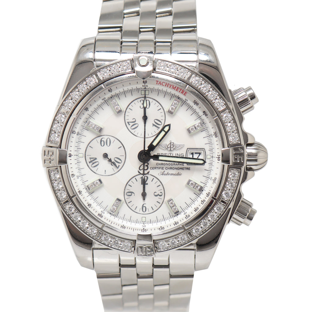 Breitling Mens Chronomat Evolution Stainless Steel 44mm White MOP Dial Watch Reference# A13356 - Happy Jewelers Fine Jewelry Lifetime Warranty