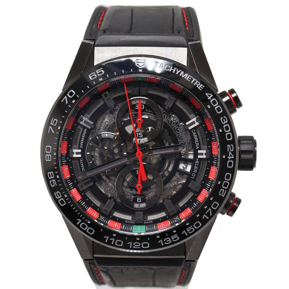 Tag Heuer Mens Carrera Black Stainless Steel 45mm Skeleton Dial Watch ...