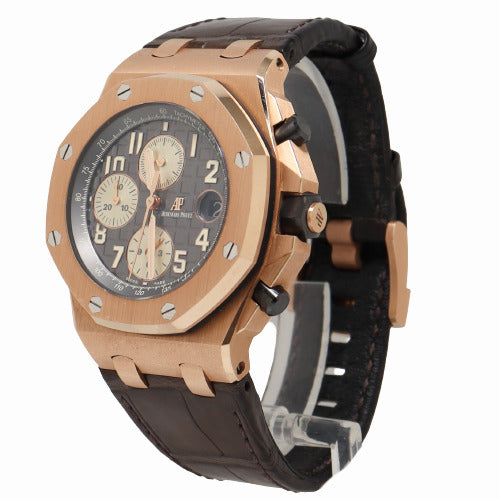 Audemars Piguet Royal Oak Offshore Rose Gold 42mm Grey Chronograph "Mega Tapisserie" Dial Watch Reference# 26470OR.OO.A125CR.01 - Happy Jewelers Fine Jewelry Lifetime Warranty