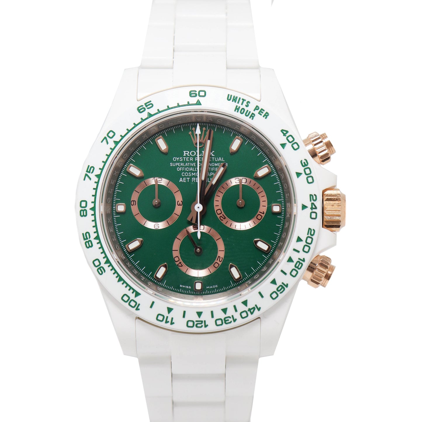 AET Remould Full Custom White Ceramic Daytona 40mm British Racing Green Chronograph Dial Watch Reference# AET Daytona - Happy Jewelers Fine Jewelry Lifetime Warranty