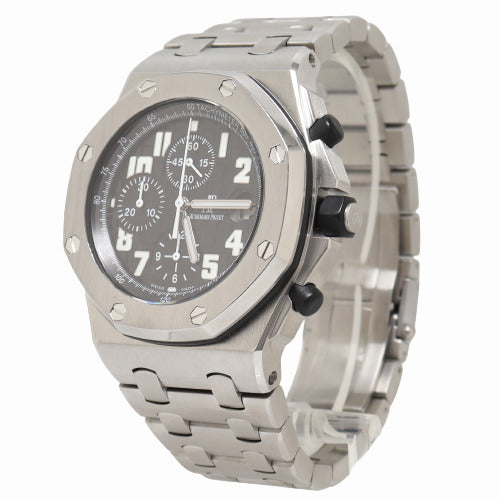 Audemars Piguet Mens Royal Oak Offshore Stainless Steel 44mm Black Chronograph Dial Watch Reference# 25721ST.OO.1000ST.08.A - Happy Jewelers Fine Jewelry Lifetime Warranty