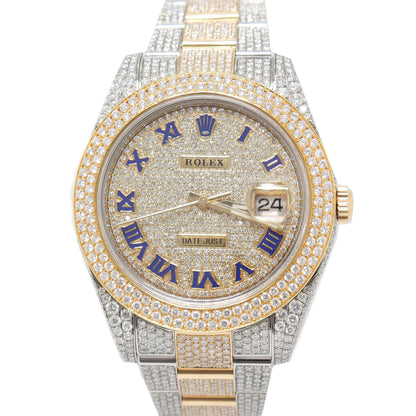 Rolex Mens Datejust Iced Out Yellow Gold & Stainless Steel 41mm Iced Out Roman Dial Watch - Happy Jewelers Fine Jewelry Lifetime Warranty