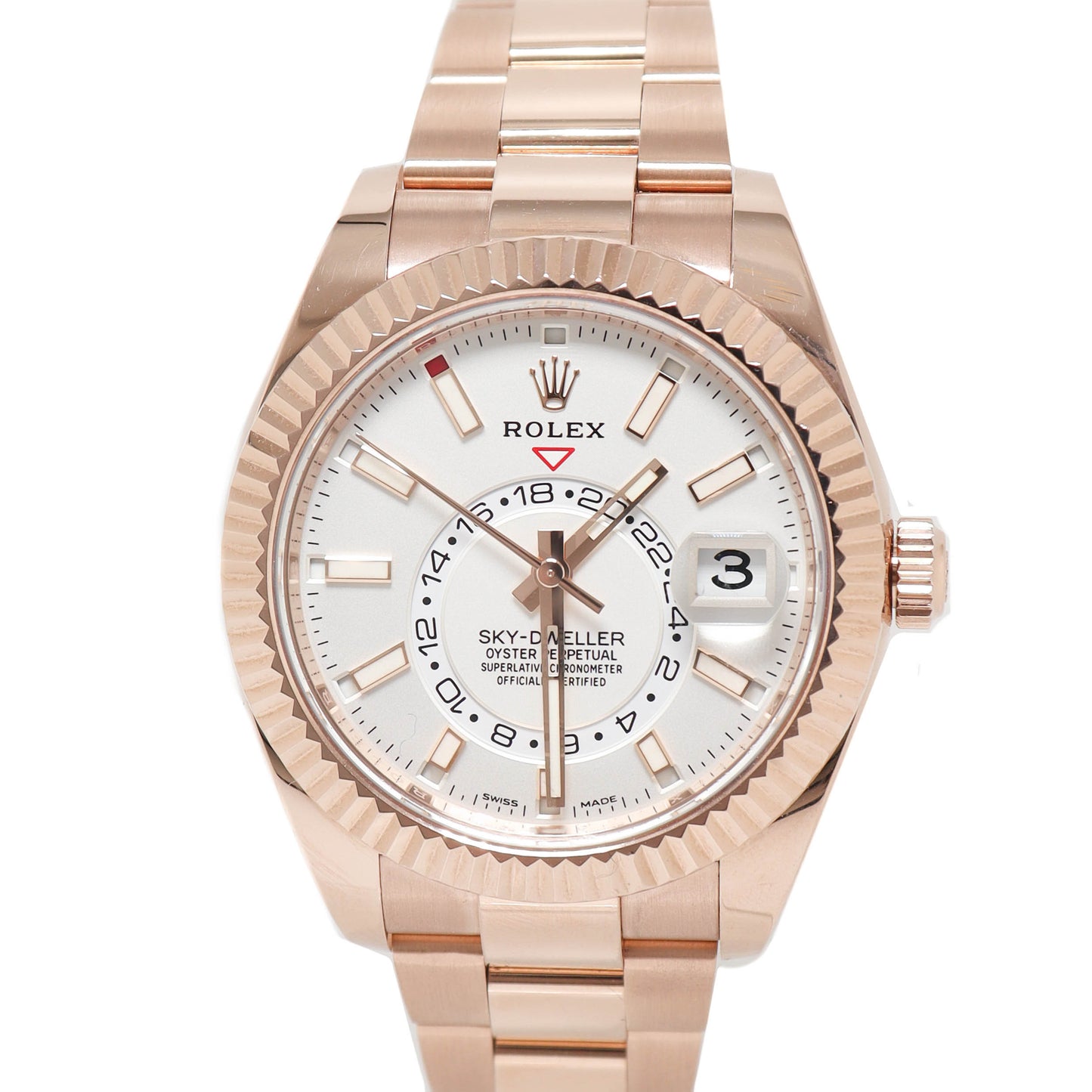 Rolex Mens Skydweller Everose Gold 42mm White Stick Dial Watch Reference# 326935 - Happy Jewelers Fine Jewelry Lifetime Warranty