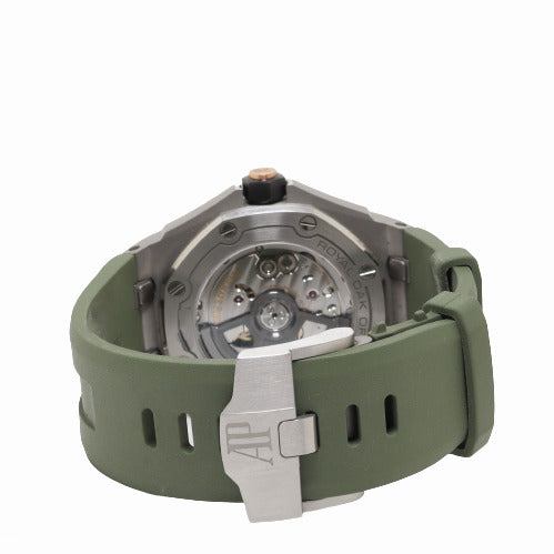 Audemars Piguet Mens Royal Oak Offshore Stainless Steel 42mm Khaki Green Dial with "Mega Tapisserie Dial Watch Reference# 15720ST.OO.A052CA.01 - Happy Jewelers Fine Jewelry Lifetime Warranty