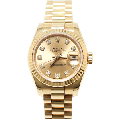 Rolex Ladies Datejust Yellow Gold 26mm Champagne Diamond Dial Watch Reference# 179178 - Happy Jewelers Fine Jewelry Lifetime Warranty