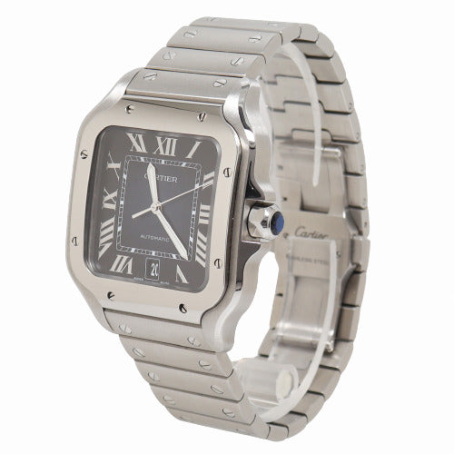 Cartier Mens Santos Stainless Steel 47mm Blue Roman Dial Watch Reference# WSSA0030 - Happy Jewelers Fine Jewelry Lifetime Warranty