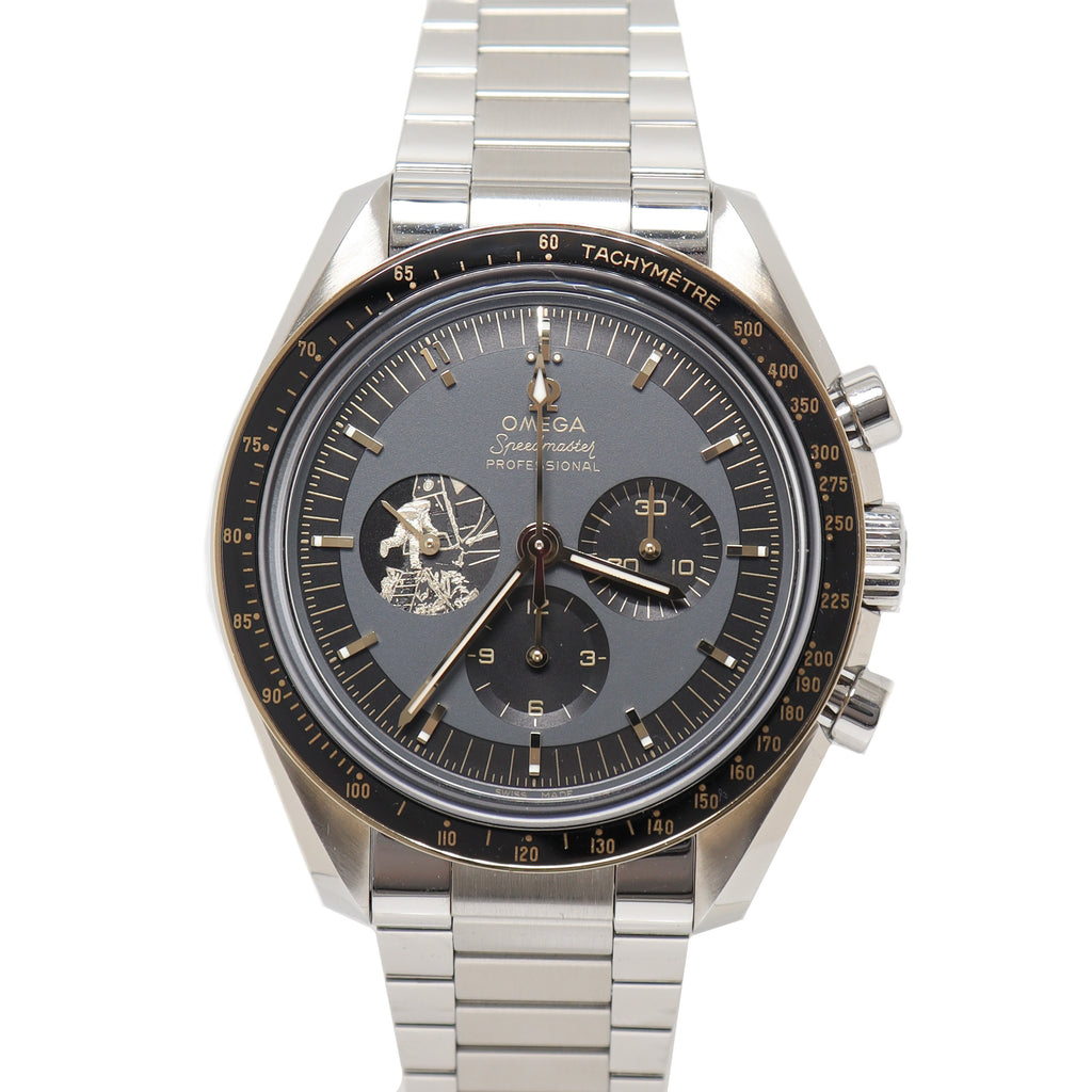 Omega Mens Speedmaster Apollo 11th 50th Anniversary Stainless Steel 42mm Black Chronograph Dial Watch Reference# 310.20.42.50.01.001 - Happy Jewelers Fine Jewelry Lifetime Warranty