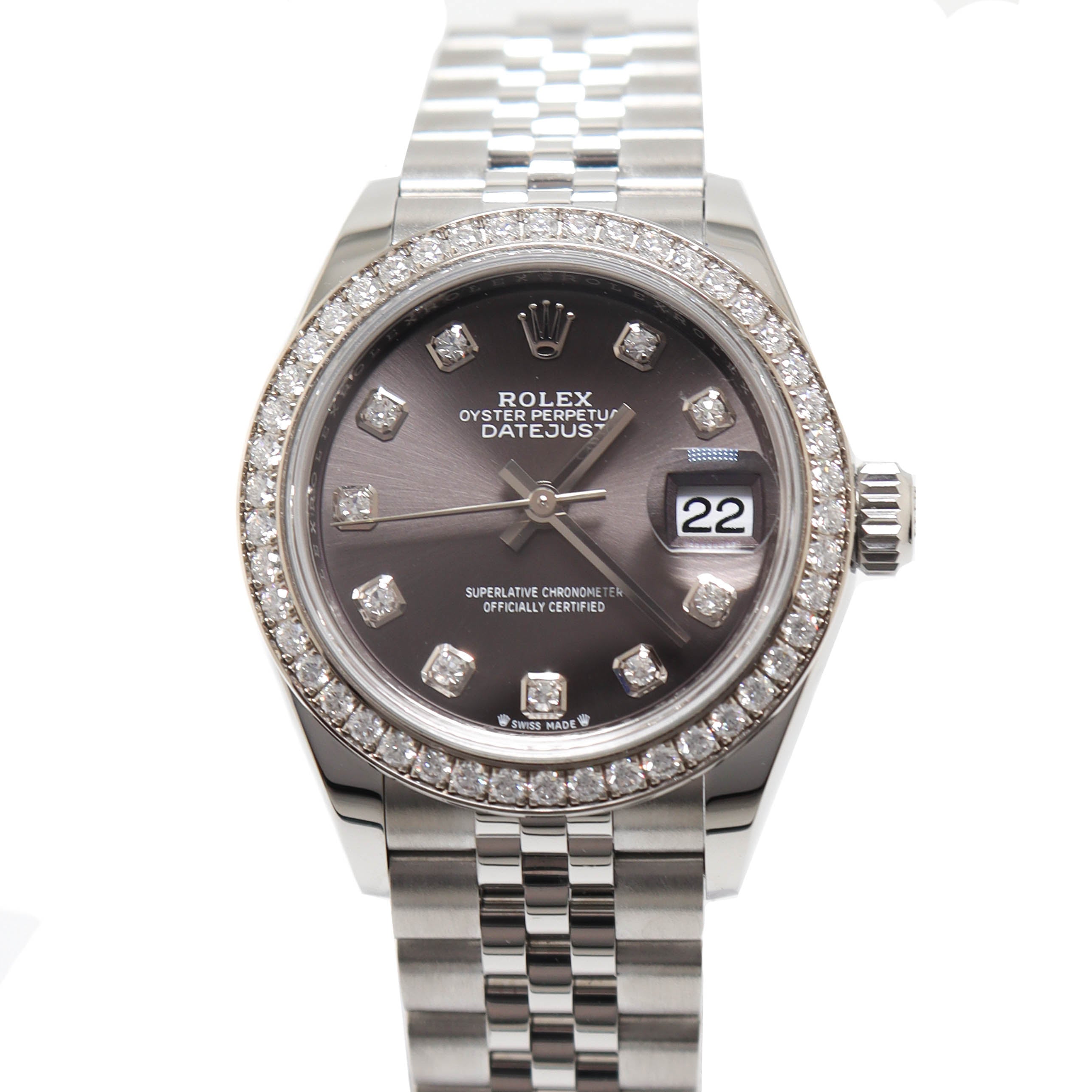 Rolex Ladies Datejut Stainless Steel 28mm Factory Rhodium Diamond Dial Watch Reference# 279384RBR - Happy Jewelers Fine Jewelry Lifetime Warranty